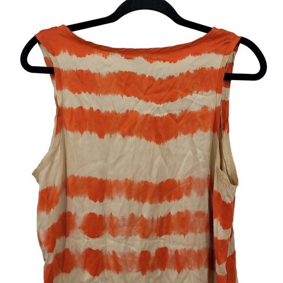 Joie Silk Tank Top Blouse Womens S Orange Tan Tie Dye Stripe Sleeveless Shell - Picture 6 of 10